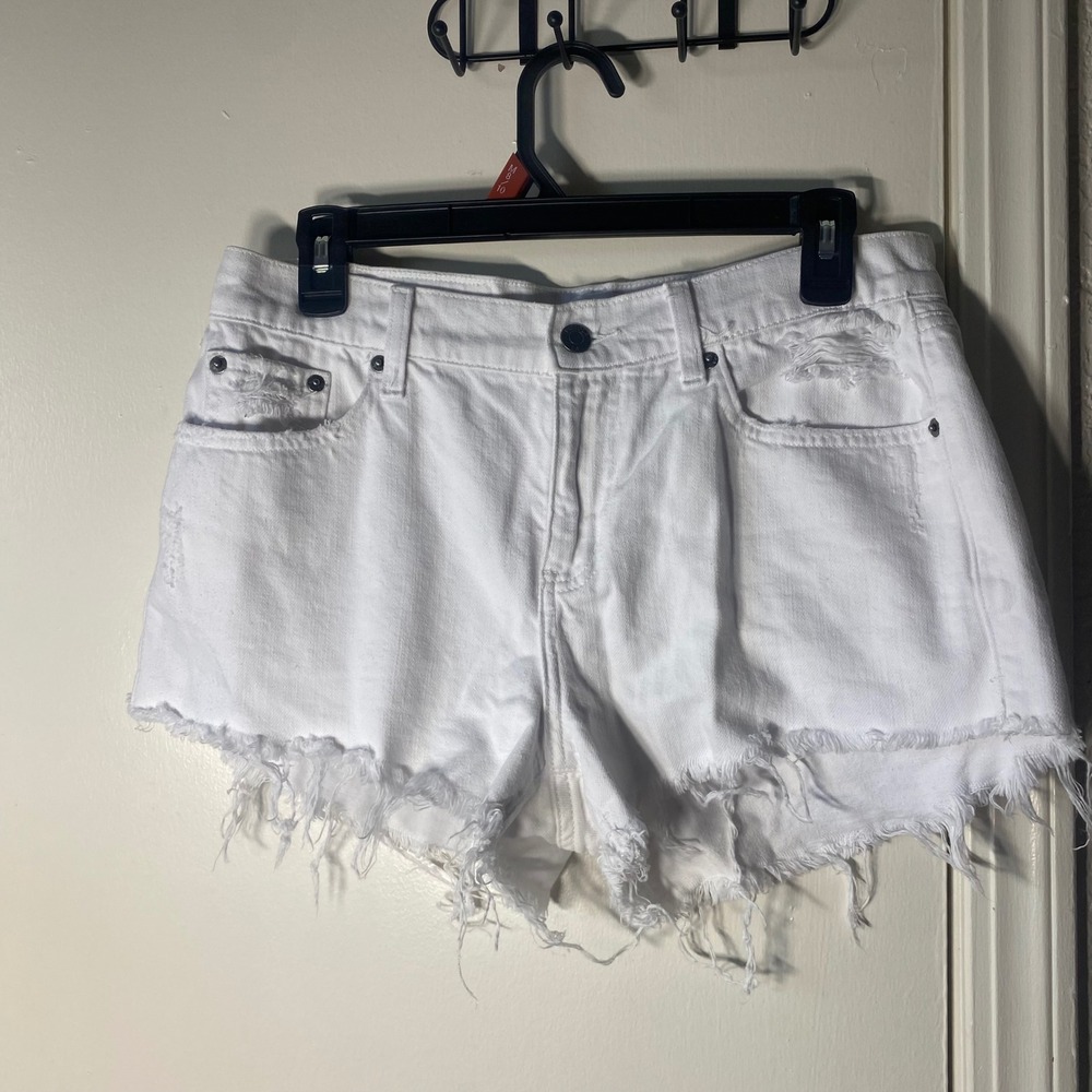 Pistola White Distressed Denim Cutoff Shorts Women Size 27 High Waisted Frayed